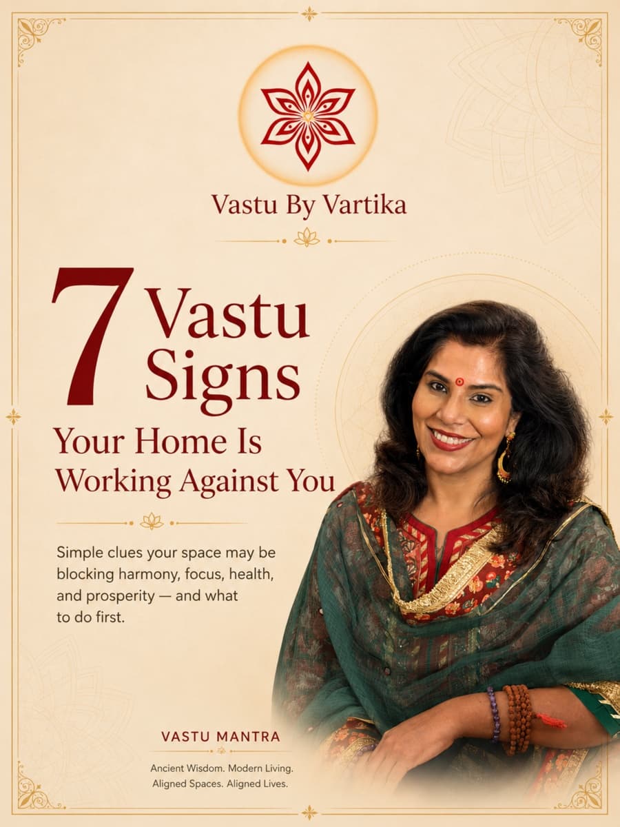 Cover of the free guide: 7 Vastu Signs Your Home Is Working Against You, by Vartika Arora.